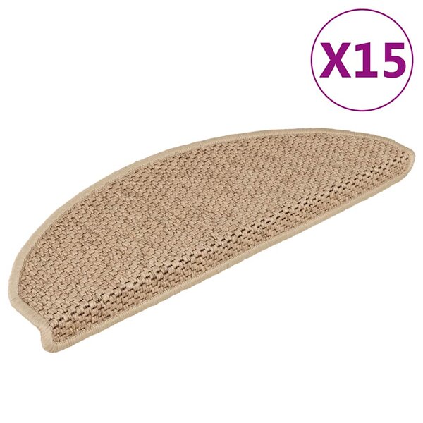 vidaXL Tapis d'escalier autocollants 15 Pièces 65x21x4 cm Sable