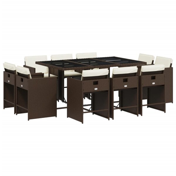 vidaXL Ensemble à manger de jardin et coussins 11 Pièces marron rotin