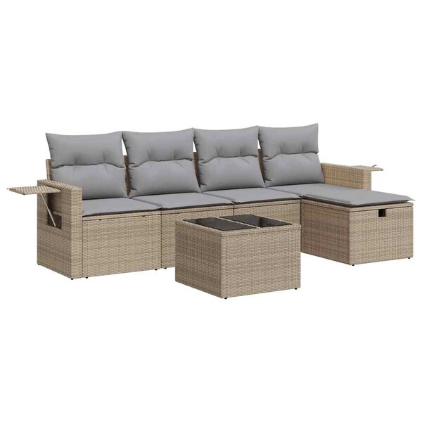 vidaXL Salon de jardin avec coussins 6 Pièces beige résine tressée