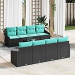 vidaXL Ensemble de Canapés 9 Pièces Noir et turquoise polyrotin