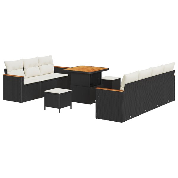 vidaXL Ensemble de Canapé de Jardin 10 Pièces avec Coussins Noir Rattan Poly Acacia