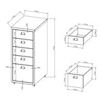 Caisson de bureau meuble de rangement pour documents dossiers fournitures de bureau à roulettes avec 5 tiroirs 69 x 28 x 41 cm blanc