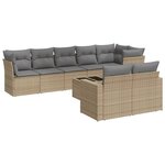 vidaXL Salon de jardin avec coussins 9 Pièces beige résine tressée