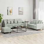 vidaXL Ensemble de canapés 3 Pièces avec coussins Gris clair Velours