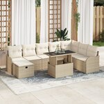 Ensemble de Canapé de Jardin 9 Pièces avec Coussins Beige en Rattan Poly