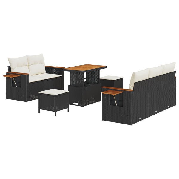 Ensemble de canapés de jardin 8 pièces vidaXL avec coussins noir en rotin synthétique