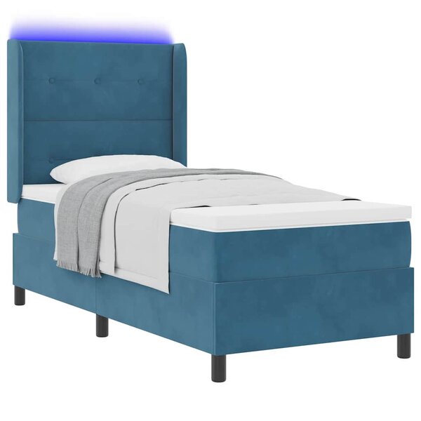 vidaXL Lit à ressorts avec matelas avec LED Bleu 90 x 190 cm Velours