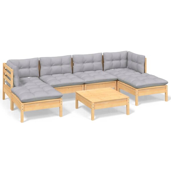 vidaXL Salon de jardin 7 Pièces avec coussins gris bois de pin