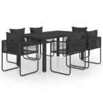vidaXL Ensemble à manger de jardin 7 Pièces PVC résine tressée noir