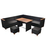 vidaXL Salon de jardin 7 Pièces avec coussins Résine tressée Noir