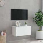 vidaXL Meuble TV mural avec lumières LED blanc 60x35x31 cm