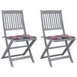 vidaXL Chaises pliables d'extérieur 2 Pièces avec coussins Bois d'acacia