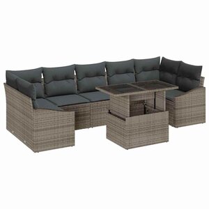 vidaXL Ensemble de canapé de jardin 8 Pièces Gris Poly rotin