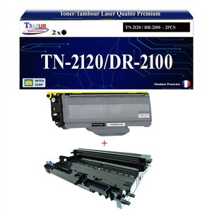 Kit Tambour+Toner compatibles avec Brother TN2120 DR2100 pour Brother DCP-7030 DCP-7040 DCP-7045N DCP-7048W - 2 600 pages - T3AZUR