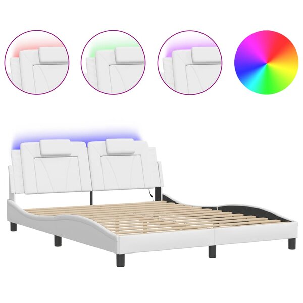 vidaXL Cadre de lit avec lumières LED blanc 160x200 cm similicuir