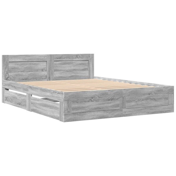vidaXL Cadre de lit avec tête de lit sonoma gris 150x200 cm