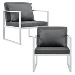 Salon de jardin ensemble de jardin table basse avec canapé et chaises extérieures métal verre polyester blanc 03_0003586