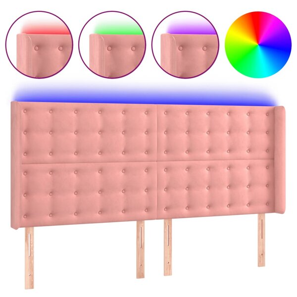 vidaXL Tête de lit à LED Rose 163x16x118/128 cm Velours