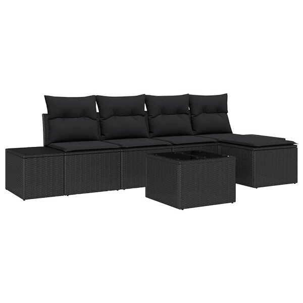 vidaXL Ensemble de canapé de jardin avec coussin 6 Pièces Noir polyrotin