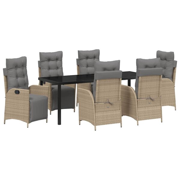 vidaXL Ensemble de salle à manger pour jardin 7 Pièces Beige polyrotin