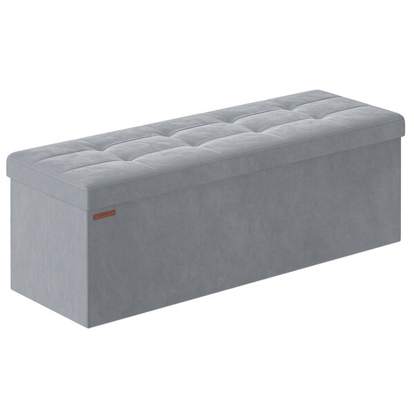 Banc de rangement pouf en velours avec couvercle avec 2 boîtes séparateur amovible capacité de charge 300 kg pour couloir salon chambre gris 12_0004161