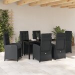 vidaXL Ensemble de salle à manger de jardin 7 pièces avec coussins Noir Poly Rattan