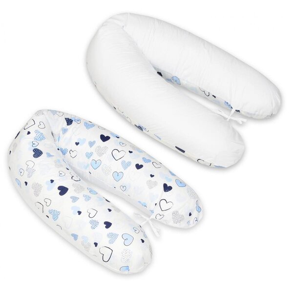 Coussin maternité pre/post natal usages multiples Coeurs bleus   blanc