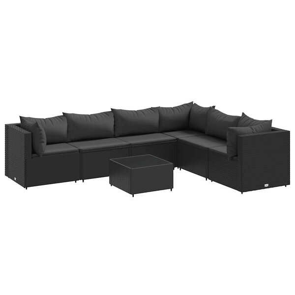 vidaXL Salon de jardin 7 Pièces avec coussins Noir Résine tressée