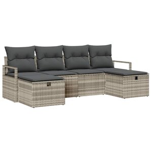 vidaXL Ensemble de canapé de jardin 6 Pièces Gris clair Poly rotin
