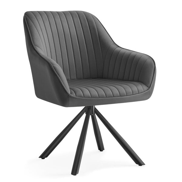 Chaise salle à manger fauteuil pivotant velours rembourrée avec accoudoirs charge 120 kg pieds acier pour salle à manger cuisine gris 12_0004969