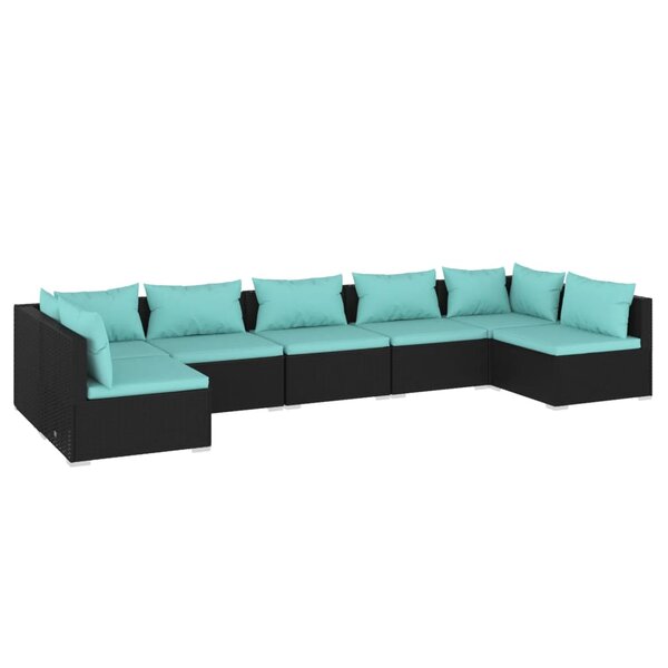 vidaXL Salon de jardin 7 Pièces avec coussins Résine tressée Noir