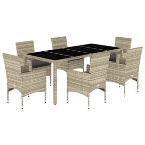 vidaXL Ensemble à manger de jardin avec coussins 7 Pièces rotin et verre