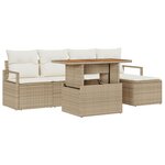 ensemble de canapé de jardin 6 pièces avec coussins beige rotin poly acacia