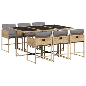 vidaXL Ensemble à manger de jardin coussins 7 Pièces mélange beige rotin