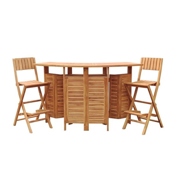 Set de bar pliable en Teak avec 2 tabourets de bar - Bruno