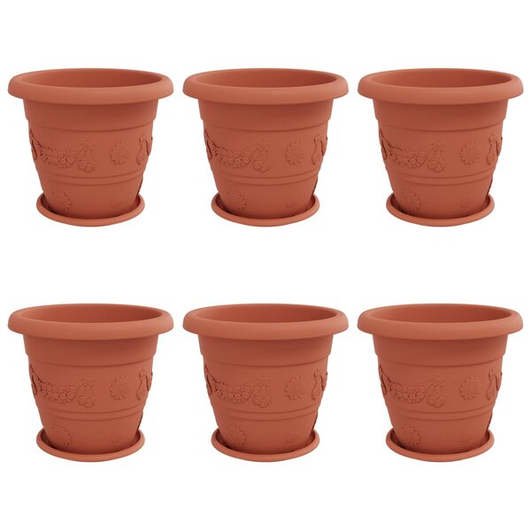 vidaXL Pots de plantes 6 Pièces Rouge brique Ø 39 x 32 cm Plastique
