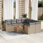 vidaXL Salon de jardin avec coussins 9 Pièces beige résine tressée