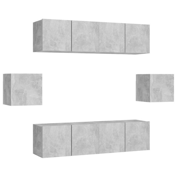 vidaXL Ensemble de meubles TV 6 Pièces Gris béton Bois d'ingénierie