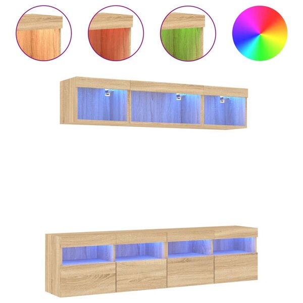 vidaXL Unités murales TV avec LED 5 Pièces chêne sonoma bois d'ingénierie