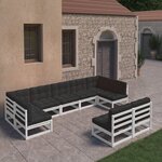 vidaXL Salon de jardin 9 Pièces avec coussins Blanc Bois de pin massif