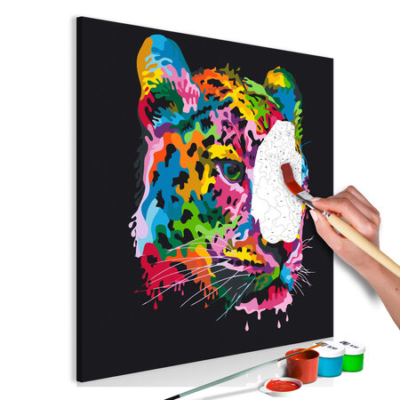 Tableau à peindre par soi-même - colourful leopard l x h en cm 60x60