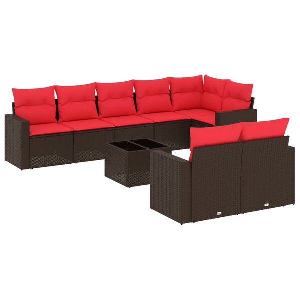 vidaXL Salon de jardin avec coussins 9 Pièces marron résine tressée