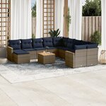 vidaXL Salon de jardin avec coussins 12 Pièces gris résine tressée