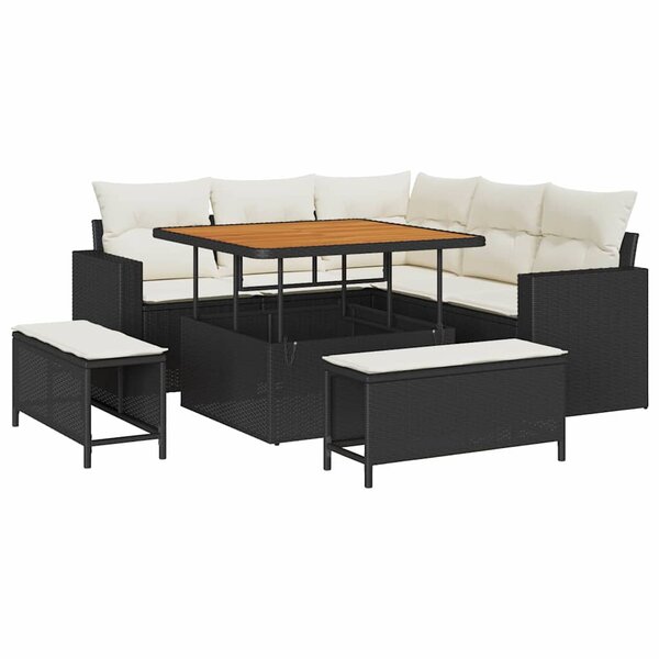 vidaXL Ensemble de canapé de jardin 8 Pièces Noir polyrotin