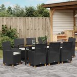vidaXL Ensemble de 9 Chaises de Salle à Manger de Jardin avec Coussins Noir en Rattan Poly