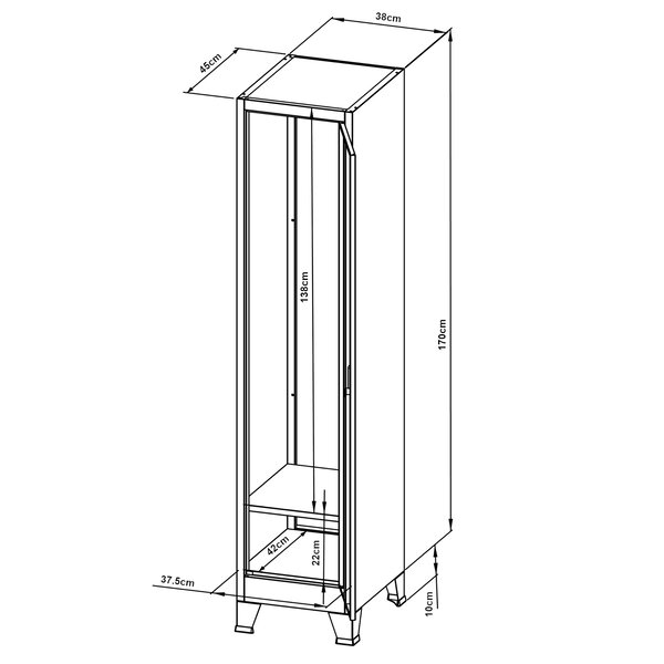 Casier Métallique De Rangement 180x38x45 Cm - 1 Porte Verrouillable Avec Étagère - Pour Bureau, Atelier, École - Gris - 6