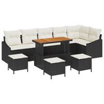 vidaXL Canapé de jardin 10 pièces avec coussins  en rotin noir et acacia