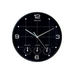 Horloge analogique à quartz On Time Ø 30,5 cm, 4 fuseaux horaires - Noir