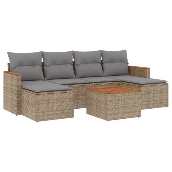 vidaXL Salon de jardin avec coussins 7 Pièces beige résine tressée