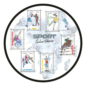 Bloc 6 timbres - SPORTS Couleur Passion 2022 - Noir - International